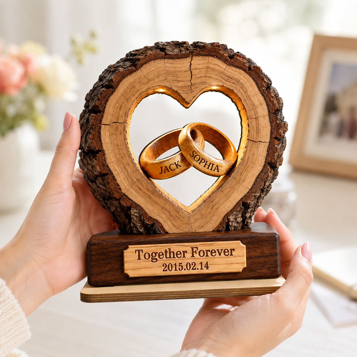 Together Forever Couple Anniversary - Personalized 2-Layered Wooden Plaque - Heartfelt Gift for Her, for Him
