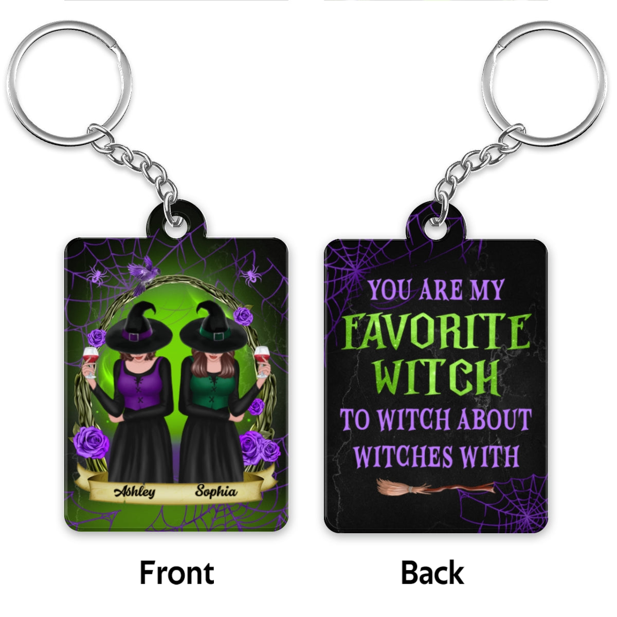 Green And Purple Wreath Witches Gift For Best Friends Personalized Acrylic Keychain