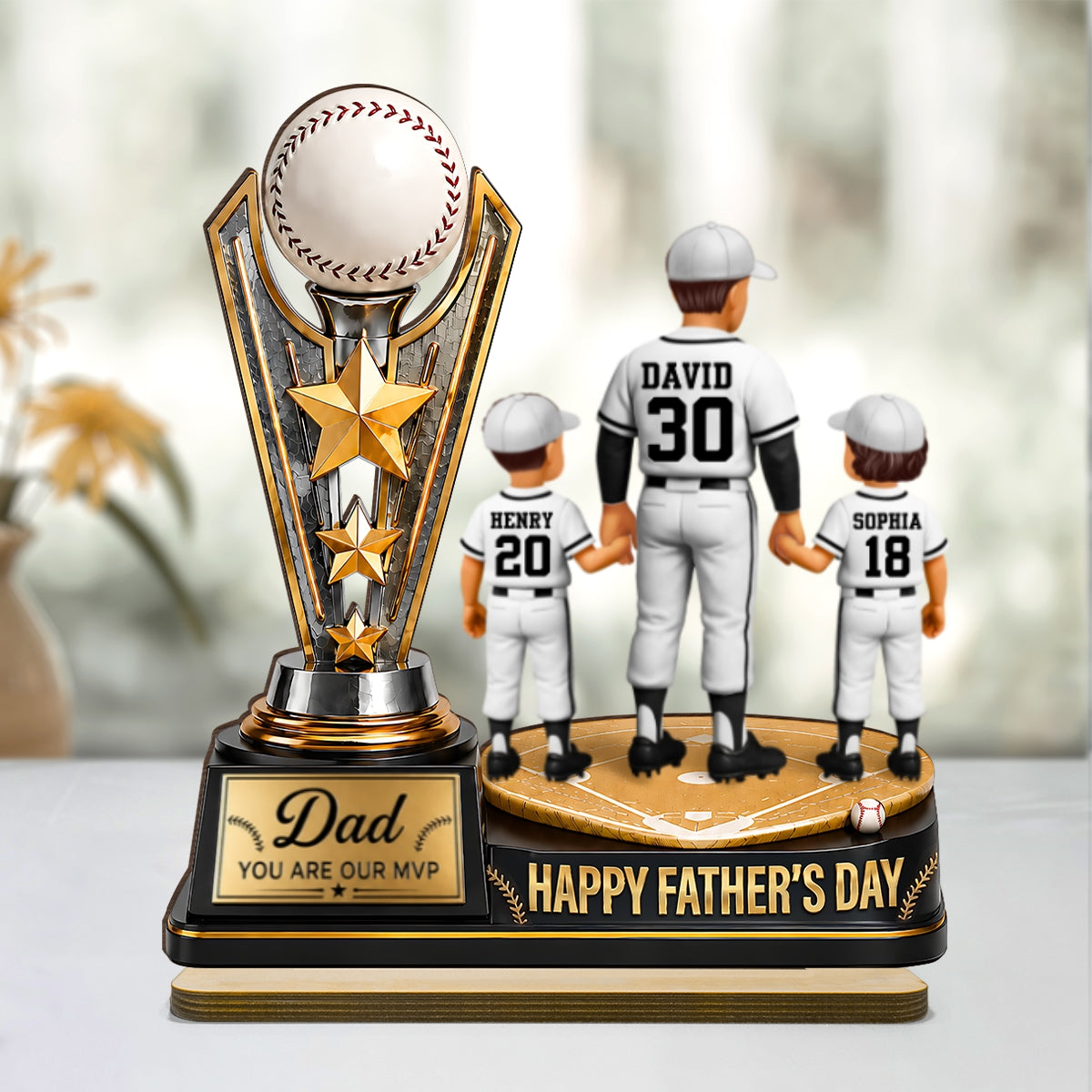 Baseball MVP Dad Trophy - Personalized 2-Layered Wooden Plaque - Father's Day Gift for Dad, Husband