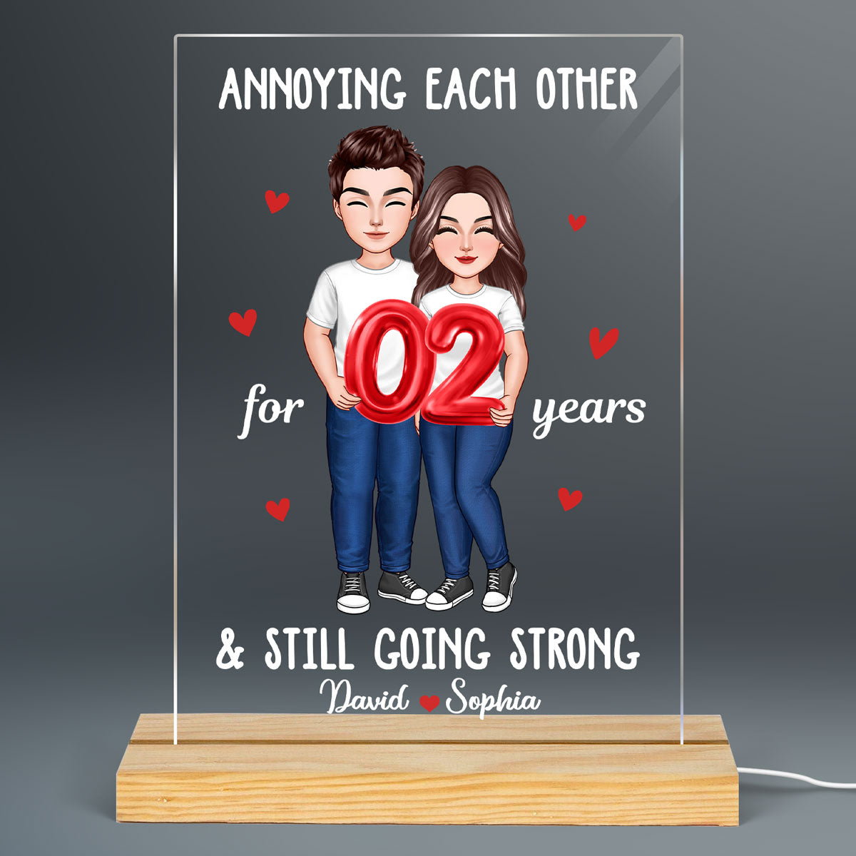 Couple Holding Balloons Anniversary Gift Personalized Rectangle Acrylic LED Night Light