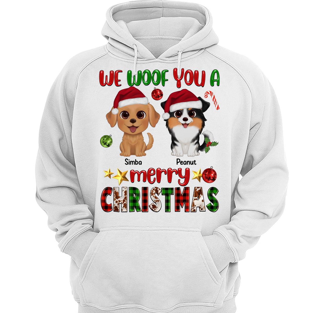 Watercolor Cute Dogs Woof You A Merry Christmas Personalized Shirt