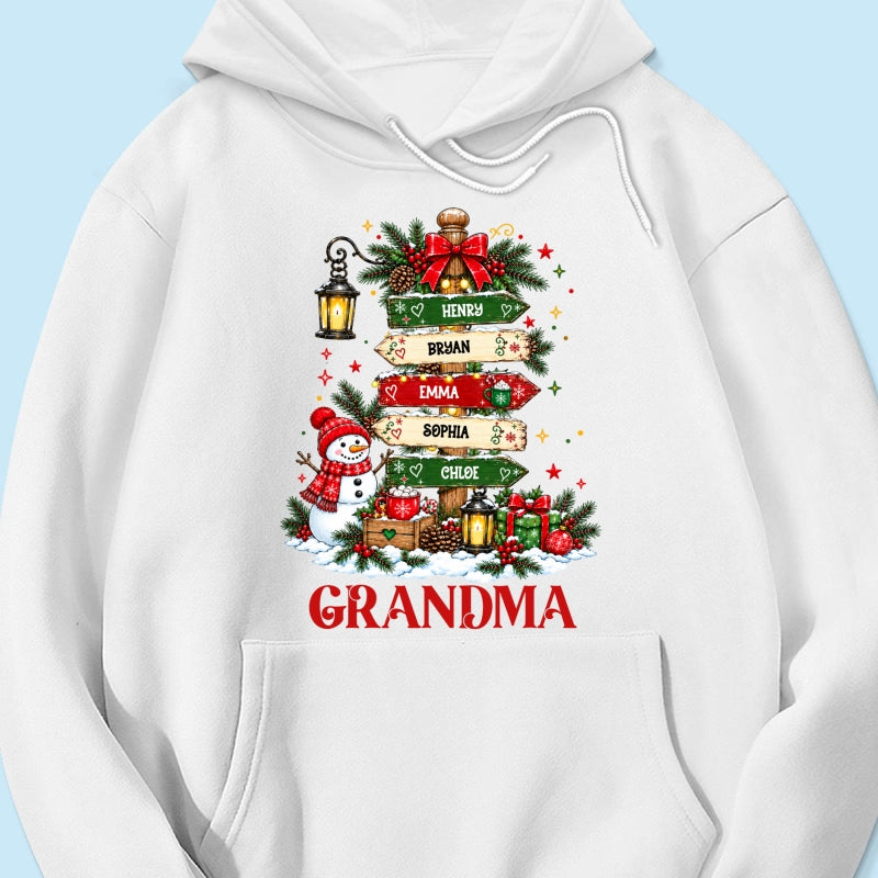 Heartwarming Christmas Signposts Custom Grandma Grandkids Names - Personalized Shirt - Christmas Gift For Grandma