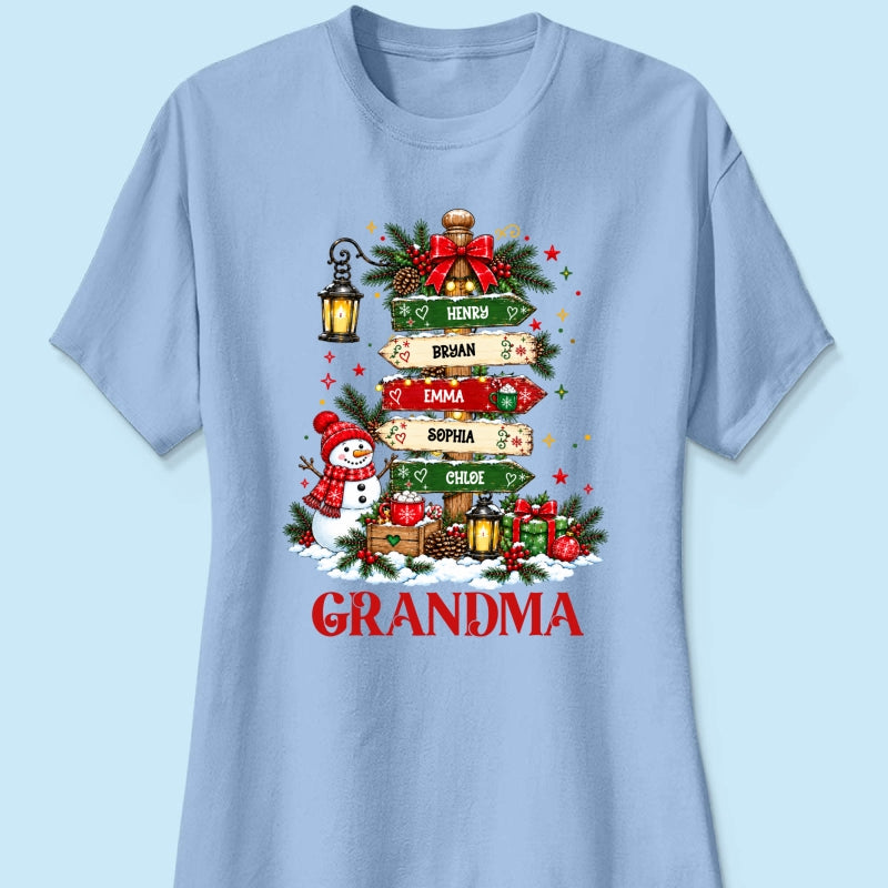 Heartwarming Christmas Signposts Custom Grandma Grandkids Names - Personalized Shirt - Christmas Gift For Grandma