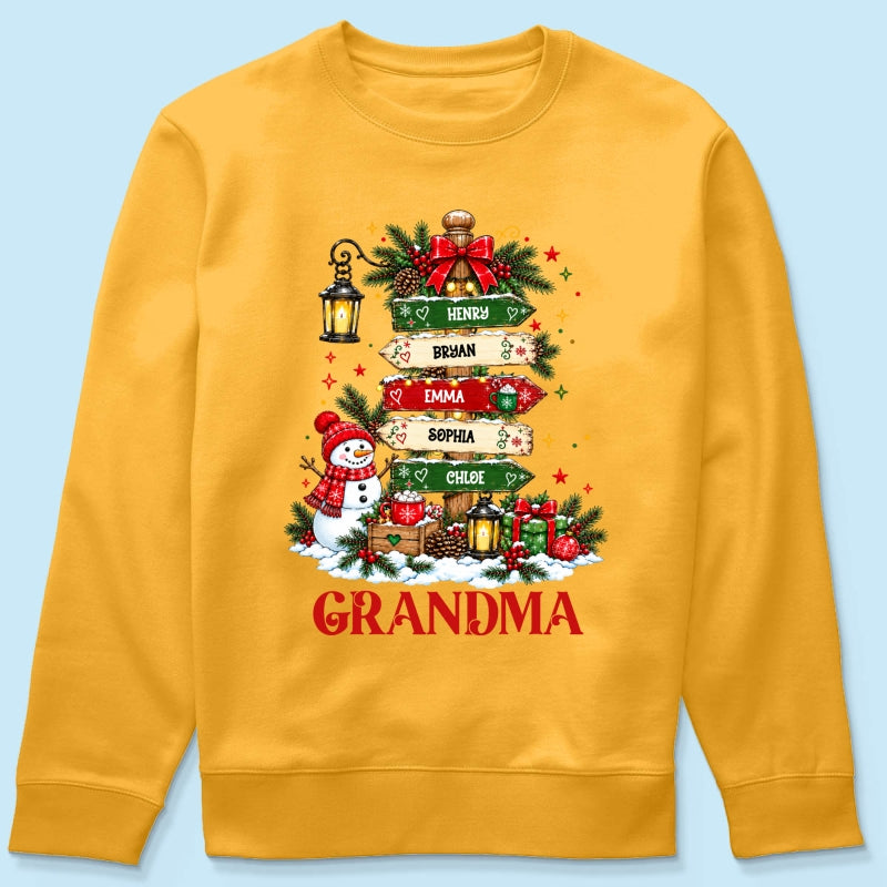 Heartwarming Christmas Signposts Custom Grandma Grandkids Names - Personalized Shirt - Christmas Gift For Grandma