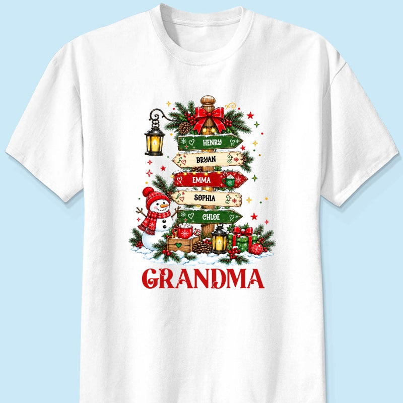 Heartwarming Christmas Signposts Custom Grandma Grandkids Names - Personalized Shirt - Christmas Gift For Grandma