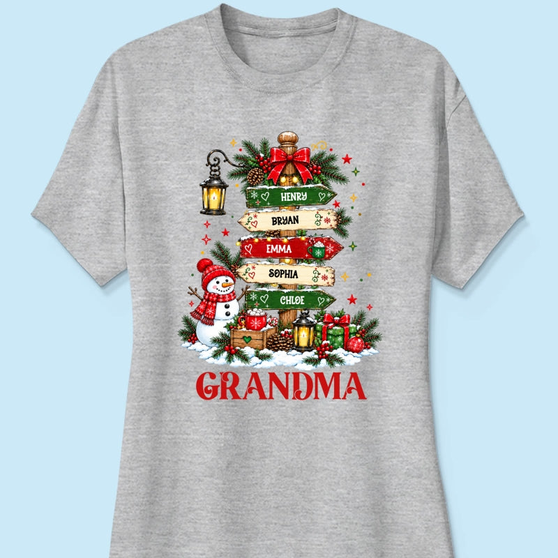 Heartwarming Christmas Signposts Custom Grandma Grandkids Names - Personalized Shirt - Christmas Gift For Grandma