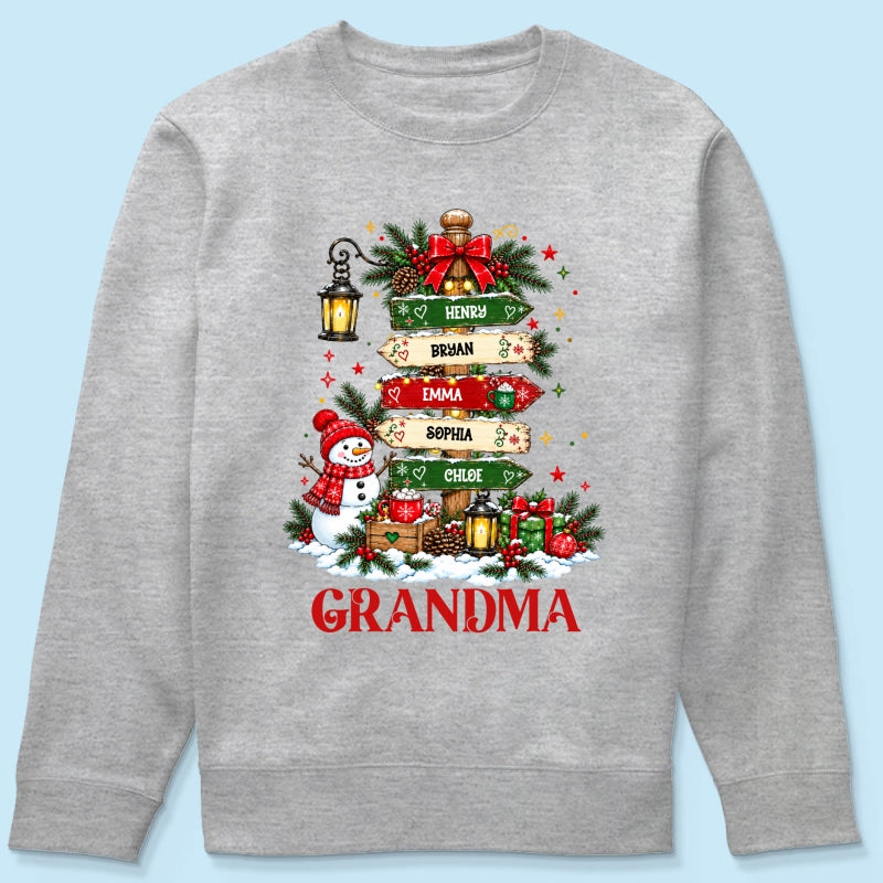 Heartwarming Christmas Signposts Custom Grandma Grandkids Names - Personalized Shirt - Christmas Gift For Grandma