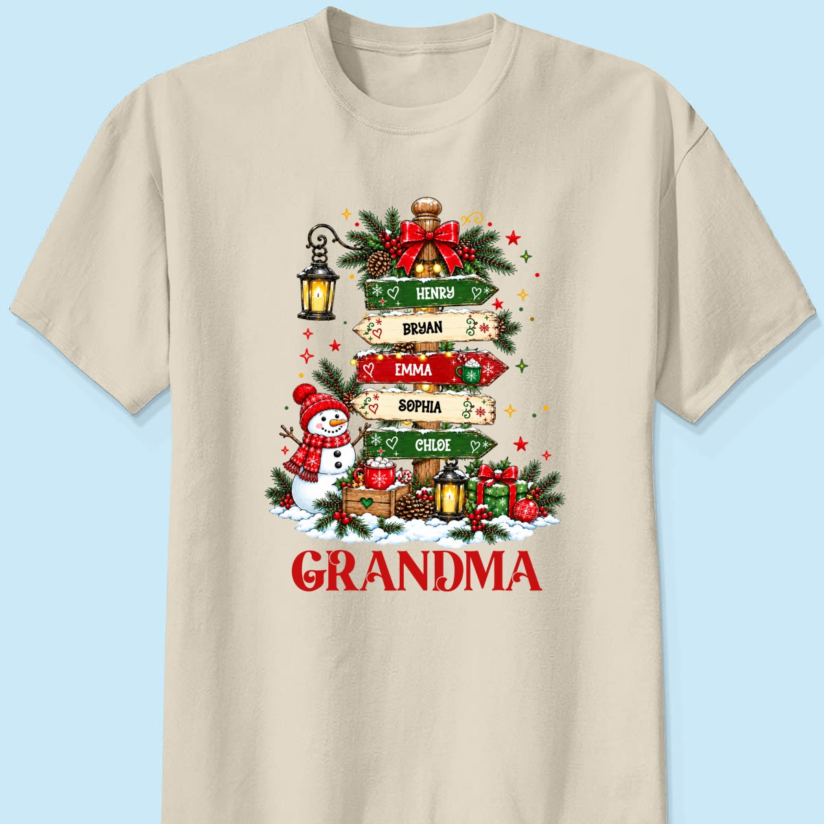 Heartwarming Christmas Signposts Custom Grandma Grandkids Names - Personalized Shirt - Christmas Gift For Grandma
