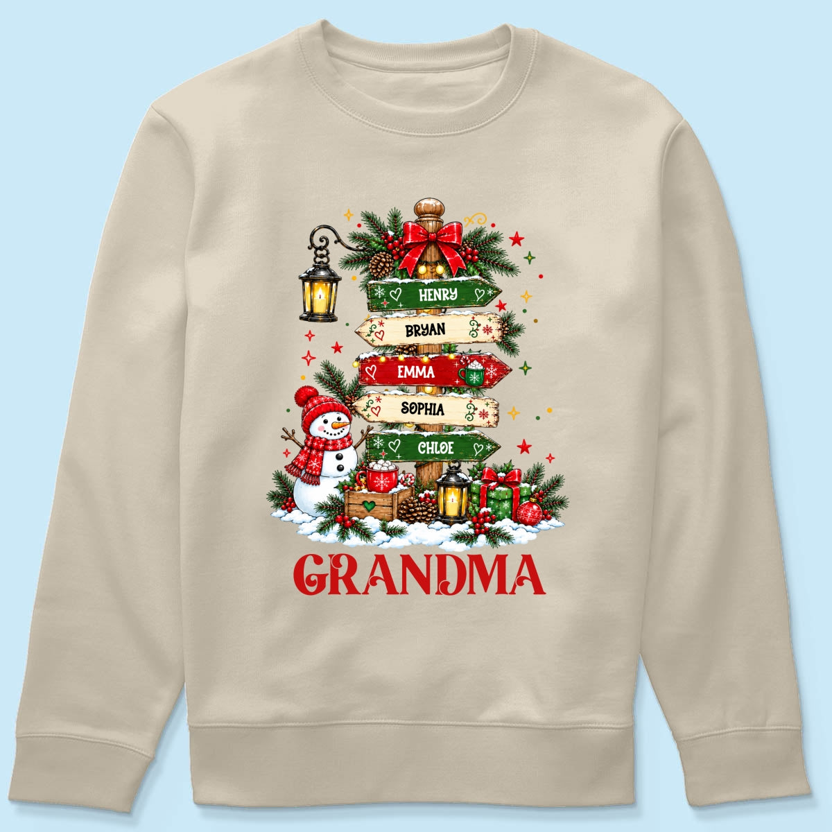 Heartwarming Christmas Signposts Custom Grandma Grandkids Names - Personalized Shirt - Christmas Gift For Grandma