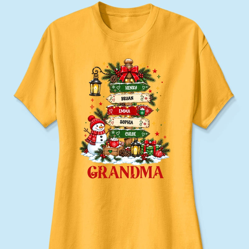 Heartwarming Christmas Signposts Custom Grandma Grandkids Names - Personalized Shirt - Christmas Gift For Grandma