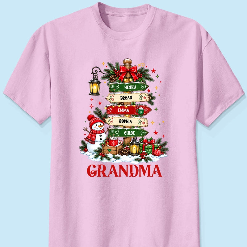 Heartwarming Christmas Signposts Custom Grandma Grandkids Names - Personalized Shirt - Christmas Gift For Grandma