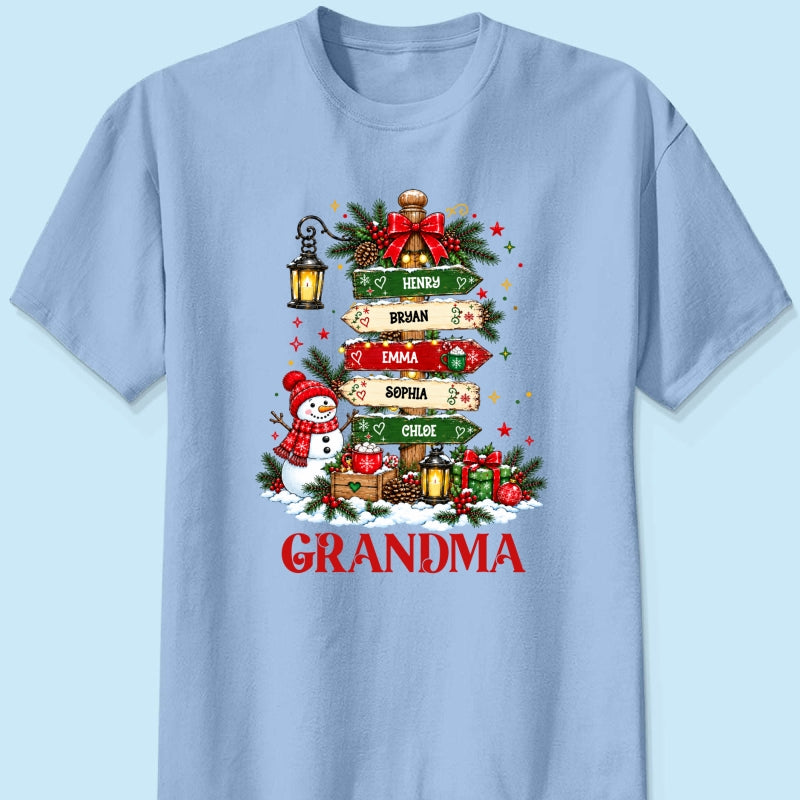 Heartwarming Christmas Signposts Custom Grandma Grandkids Names - Personalized Shirt - Christmas Gift For Grandma