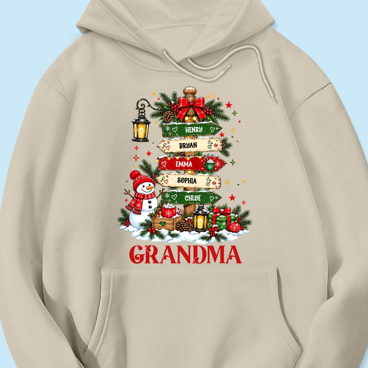 Heartwarming Christmas Signposts Custom Grandma Grandkids Names - Personalized Shirt - Christmas Gift For Grandma