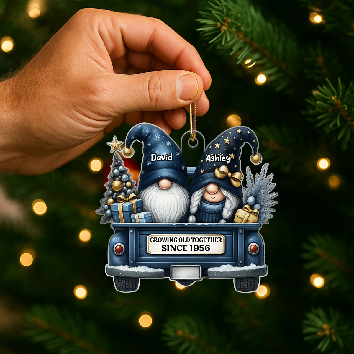 Gnome Couple Growing Old Together - Personalized Acrylic Ornament - Heartfelt Gift For Couple, For Him, For Her, Husband, Wife