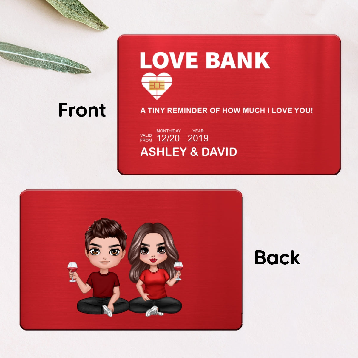 Love Bank Doll Couple Sitting Anniversary Gift Personalized Wallet Insert Metal Wallet Card