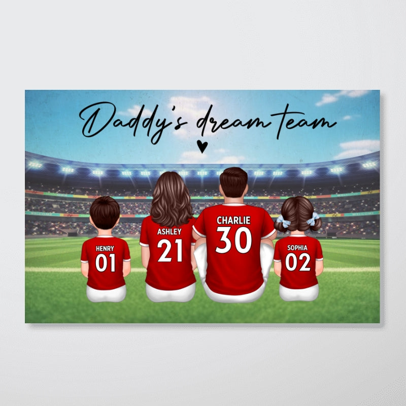Daddy's Team Soccer Football Family Sitting Personalized Poster, Gift For Family, Dad, Grandpa, Husband