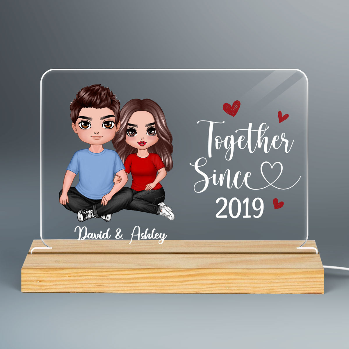 Embracing Doll Couple Sitting Gift For Him Gift For Her Personalized Custom Shape Horizontal Rectangle Acrylic Plaque LED Night Light