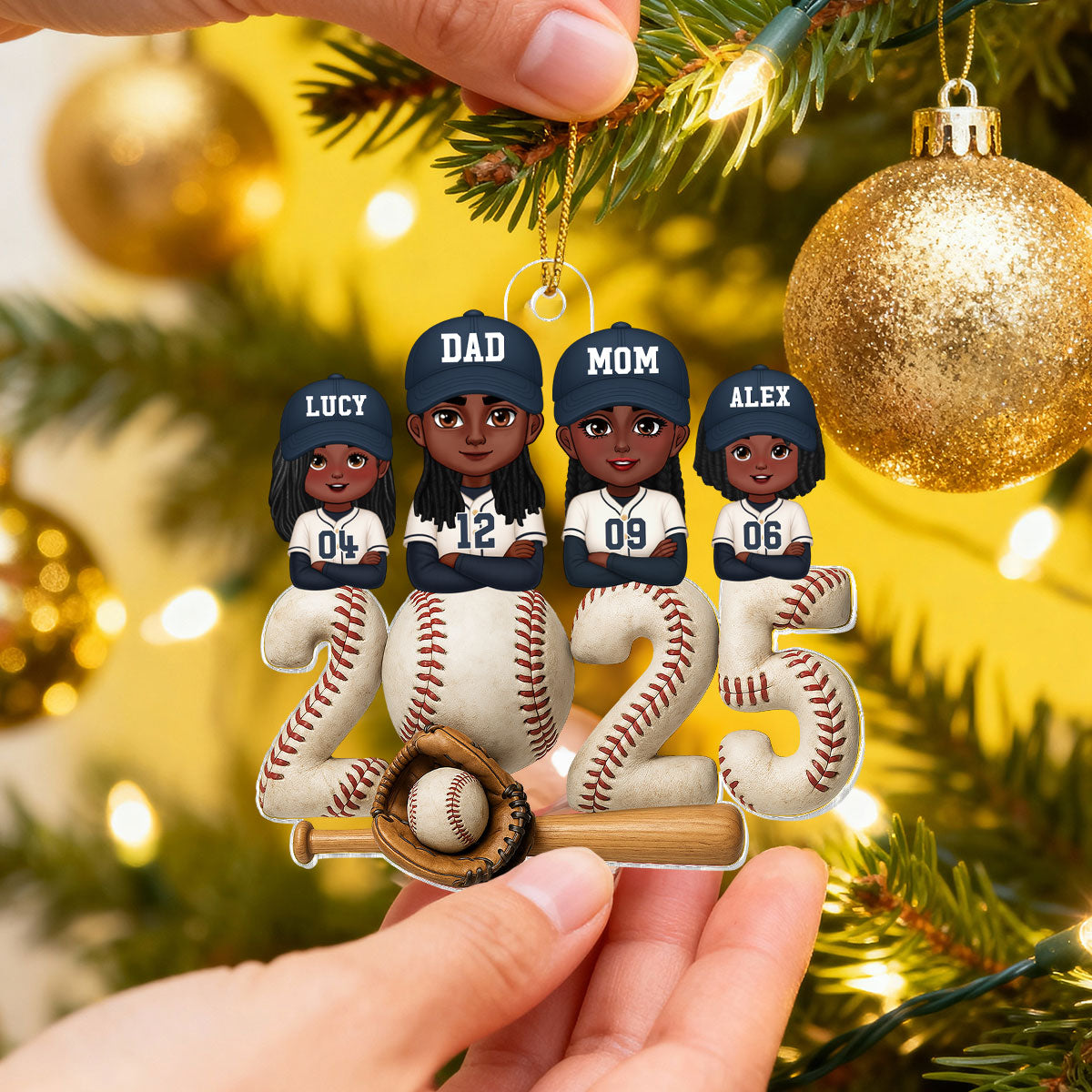 3D Effect Christmas Baseball Family Together We're A Team - Personalized Acrylic Ornament - Gift For Family