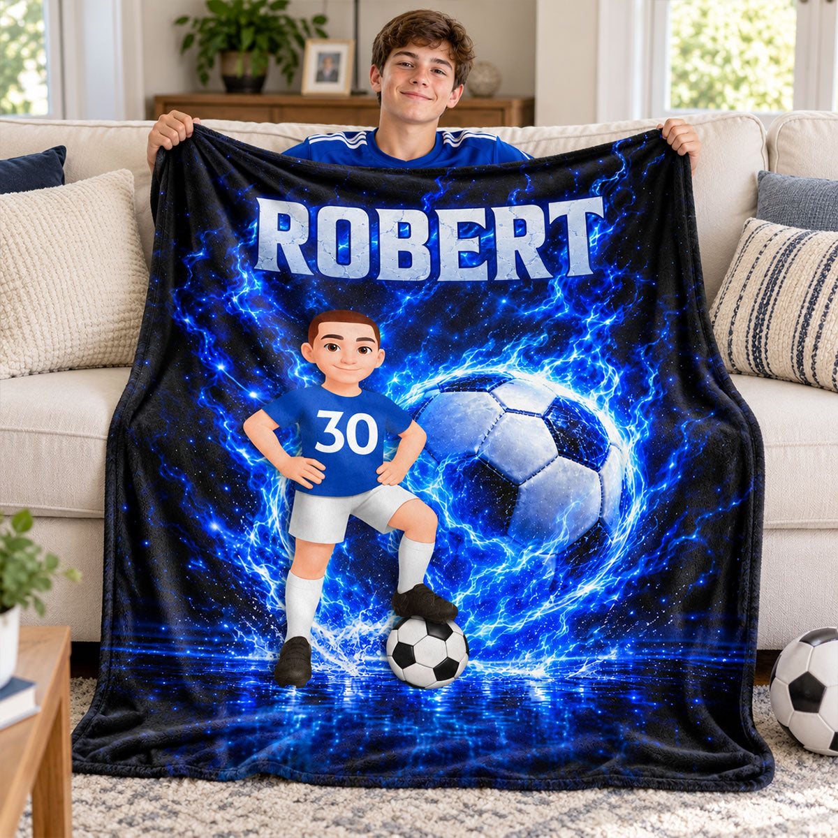 Soccer Trendy Design Blanket for Boys Girls - Personalized Fleece Blanket - Christmas Gift for Daughter, Son