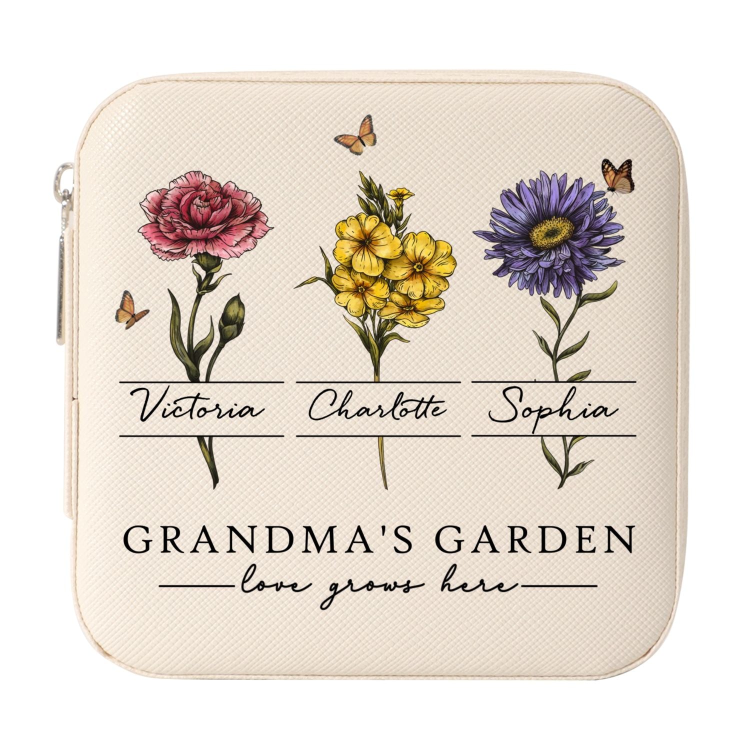 Vintage Grandma's Garden Love Grows Here Beautiful Birth Month Flower Personalized Jewelry Box, Gift For Grandma, Mom