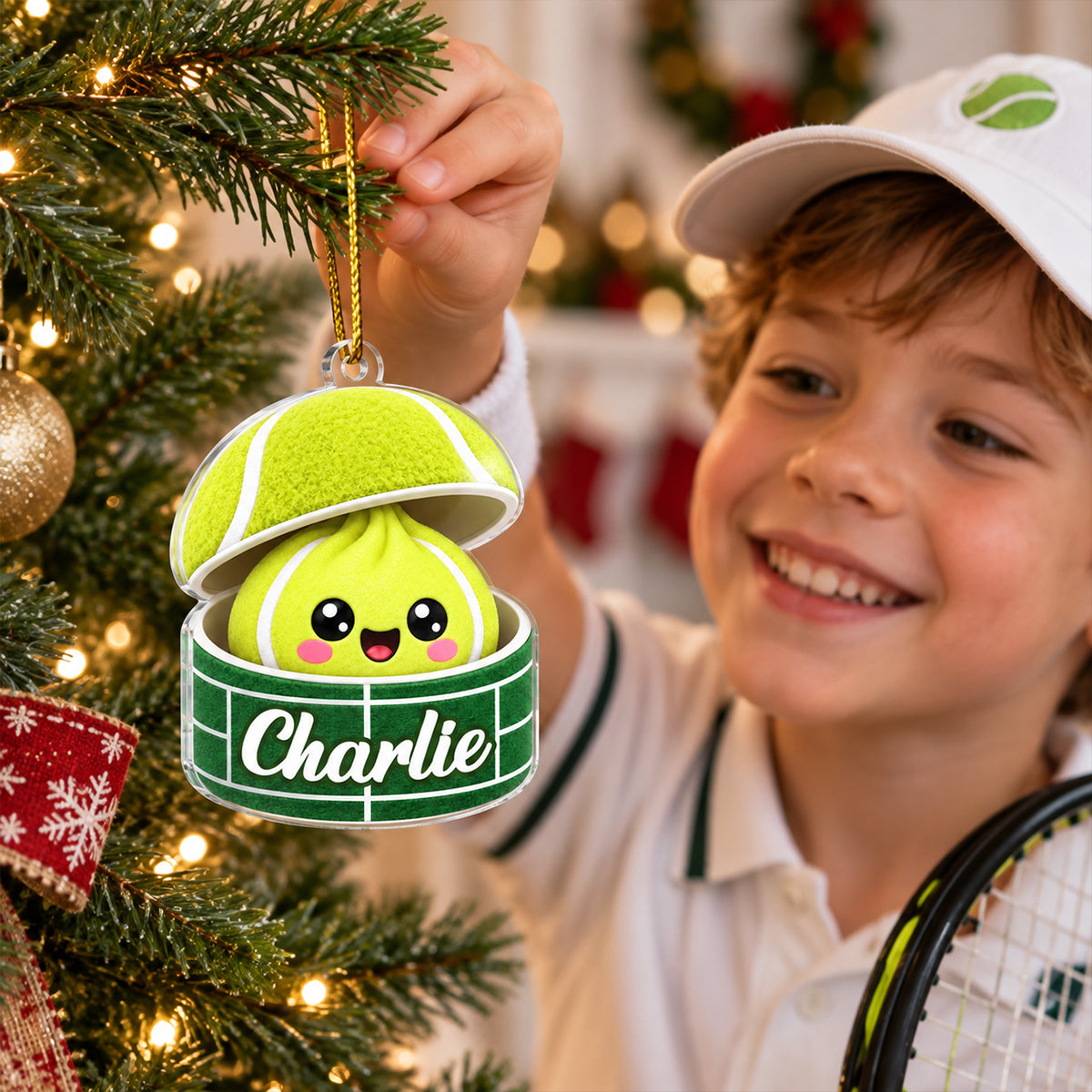 Custom Tennis Dumpling Squishy Style - Personalized Acrylic Ornament - Christmas Gift for Son, Daughter, Grandkids