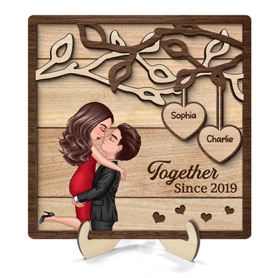 Couple Kissing Under Tree Hugging Kissing Couple Personalized 2-Layer Wooden Plaque