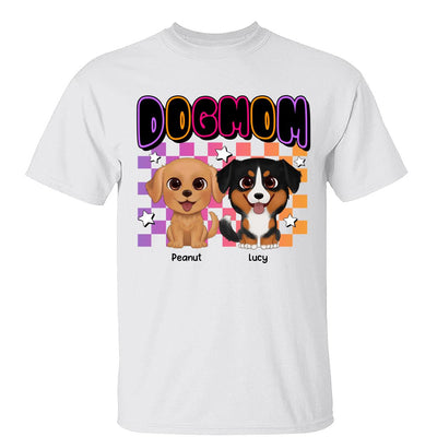 Retro Colorful Dog Mom Cute Sitting Dog Cartoon Personalized Shirt