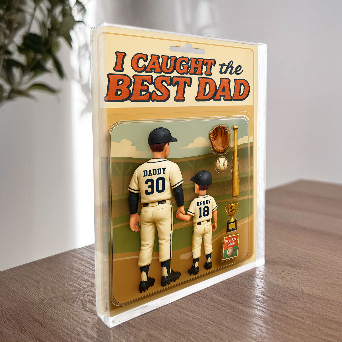 We Caught the Best Dad, Grandpa Baseball Custom Figure Personalized Acrylic Block Plaque