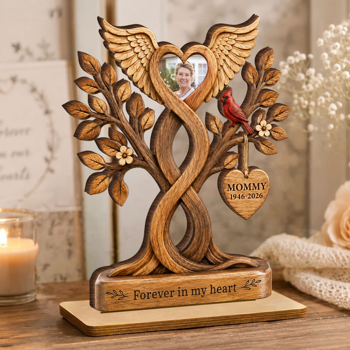 Forever in Our Hearts Memorial - Personalized 2-Layered Wooden Plaque - Heartfelt Sympathy Gift for Loved Ones