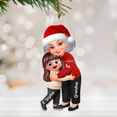 Christmas Grandma Hugging Grandkid - Personalized Acrylic Ornament - Heartwarming Gift For Kids, Grandmas