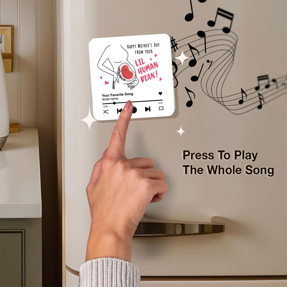 Lil Human Bean Personalized Music Fridge Magnet, Perfect Gift For Pregnant Wife, Custom Favorite Song As Messages