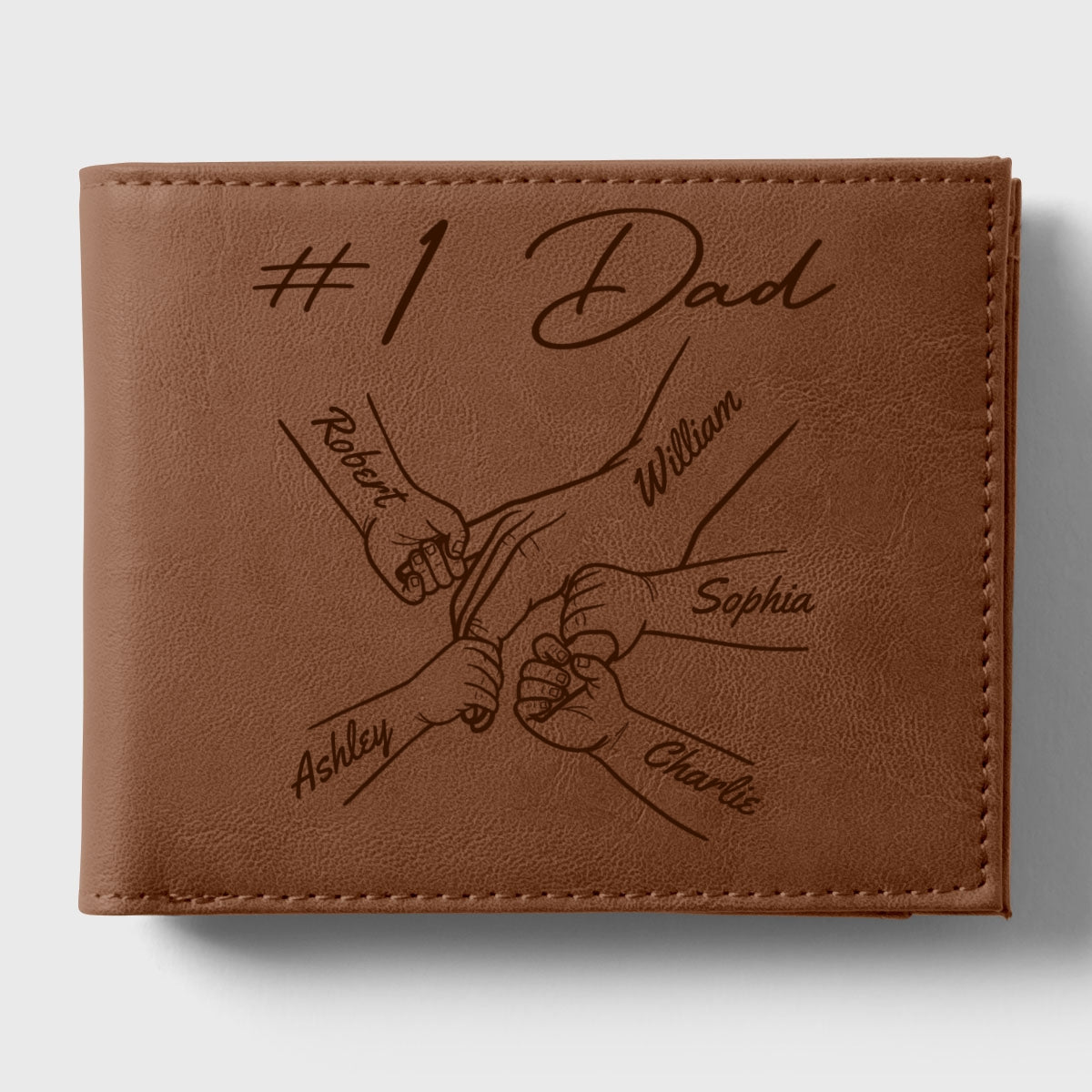 Daddy‘s Team Kids Holding Hands Personalized Printed Leather Wallet