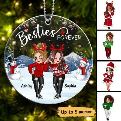 Doll Besties Sisters Standing In Snow Personalized Acrylic Ornament