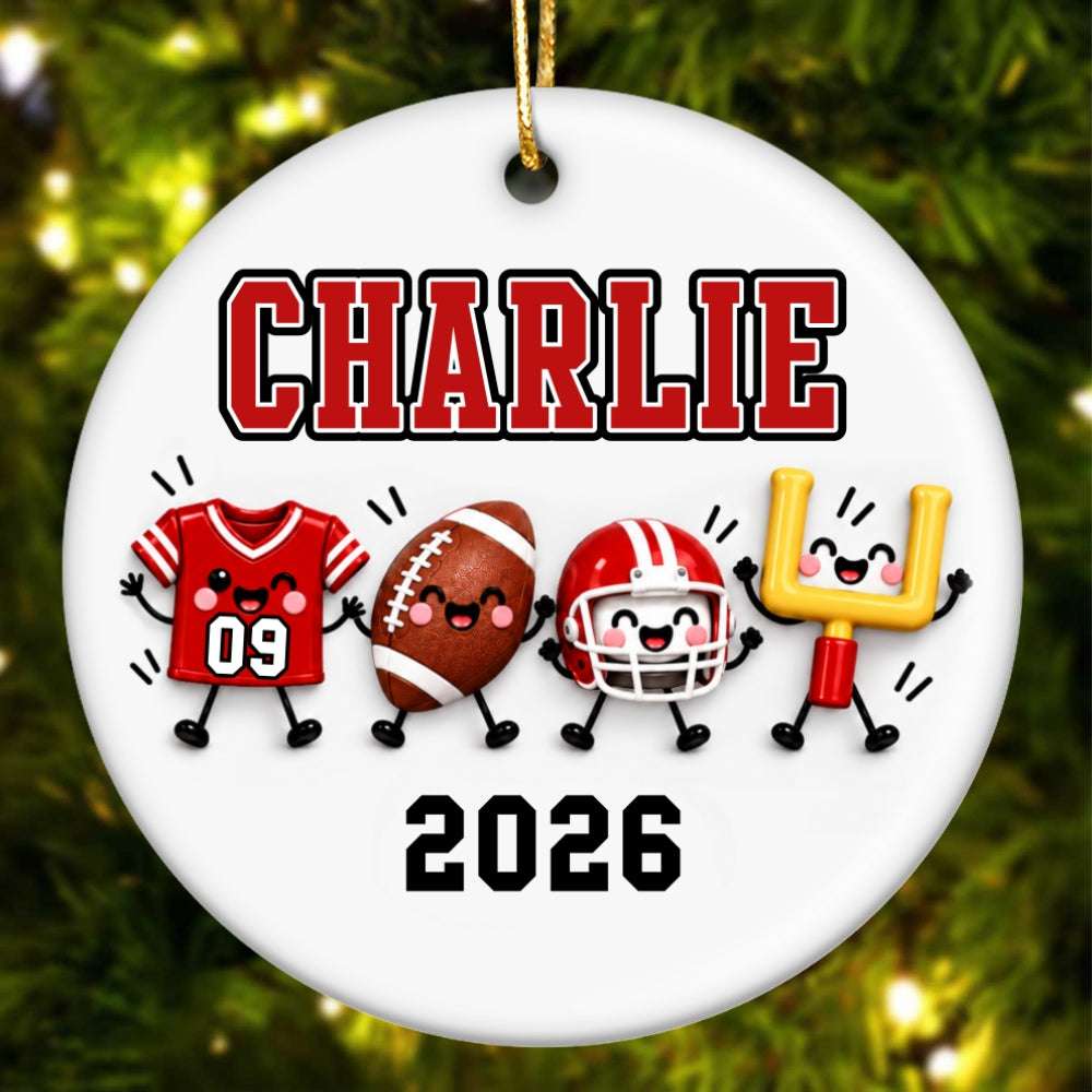 Football Things 2D Flat - Personalized Ceramic Ornament – Custom Name Football Christmas Keepsake Gift for Player, Son, Daughter, Teen