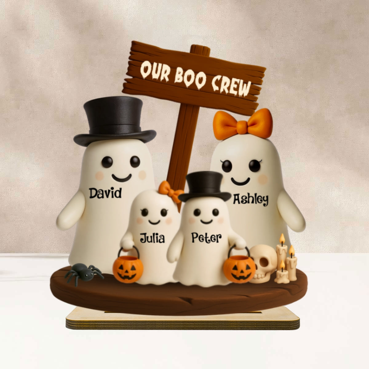 Our Boo Crew Halloween Family 3D Effect Personalized Standing Wooden Plaque