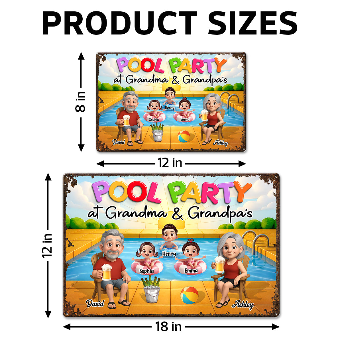 Pool Party At Grandma Grandpa Personalized Metal Sign, Grandparents Hosting Grandkids