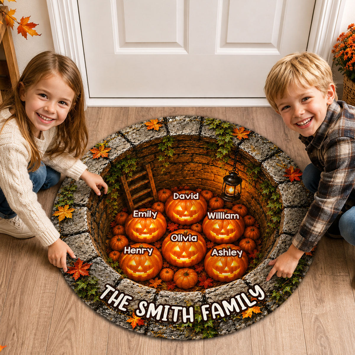 Halloween Pumpkin Family - Personalized Doormat - Spooky Gothic Floor Decor