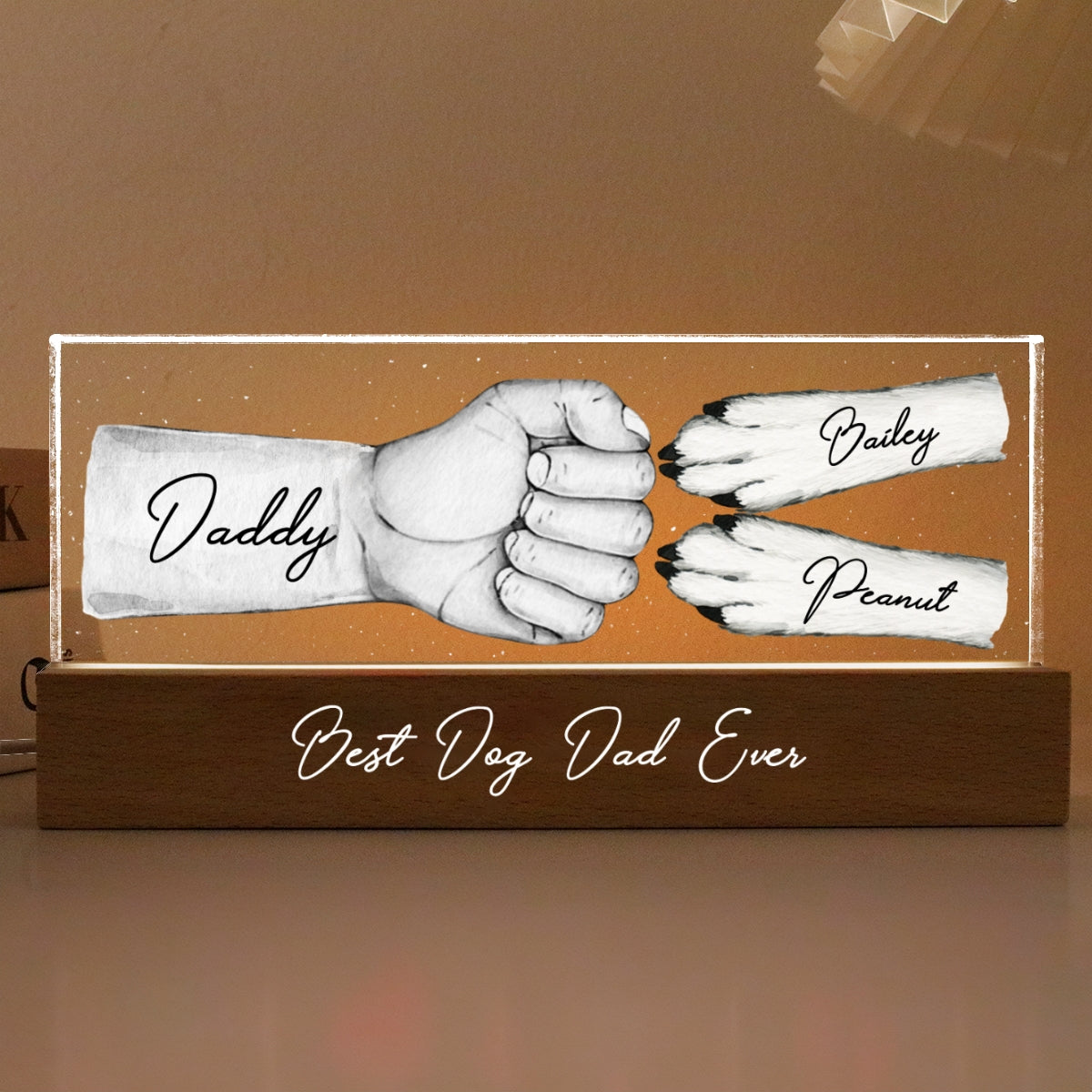 Dog Dad Fist Bump Personalized Acrylic LED Night Light
