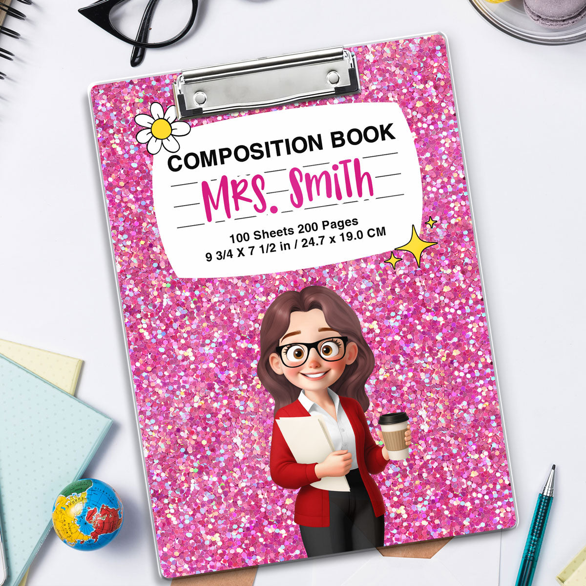 Teacher Galaxy Composition Book Pattern Personalized Acrylic Clipboard, Gift For Teacher