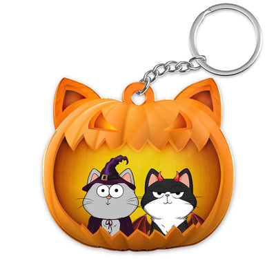 Halloween Cats In Cat Face Pumpkin Personalized Acrylic Keychain