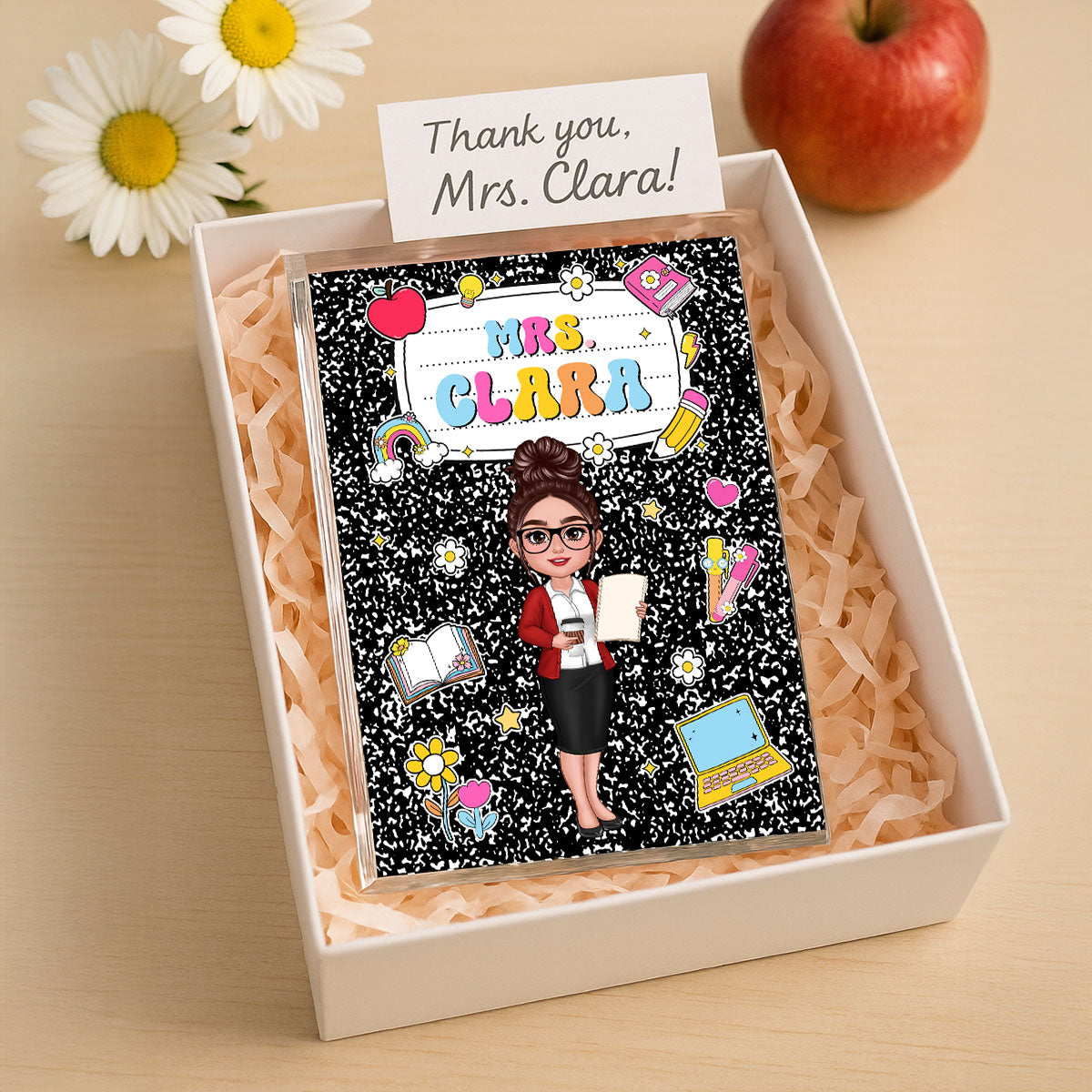 Teacher Composition Book Pattern Personalized Rectangle Acrylic Block, Gift For Teacher
