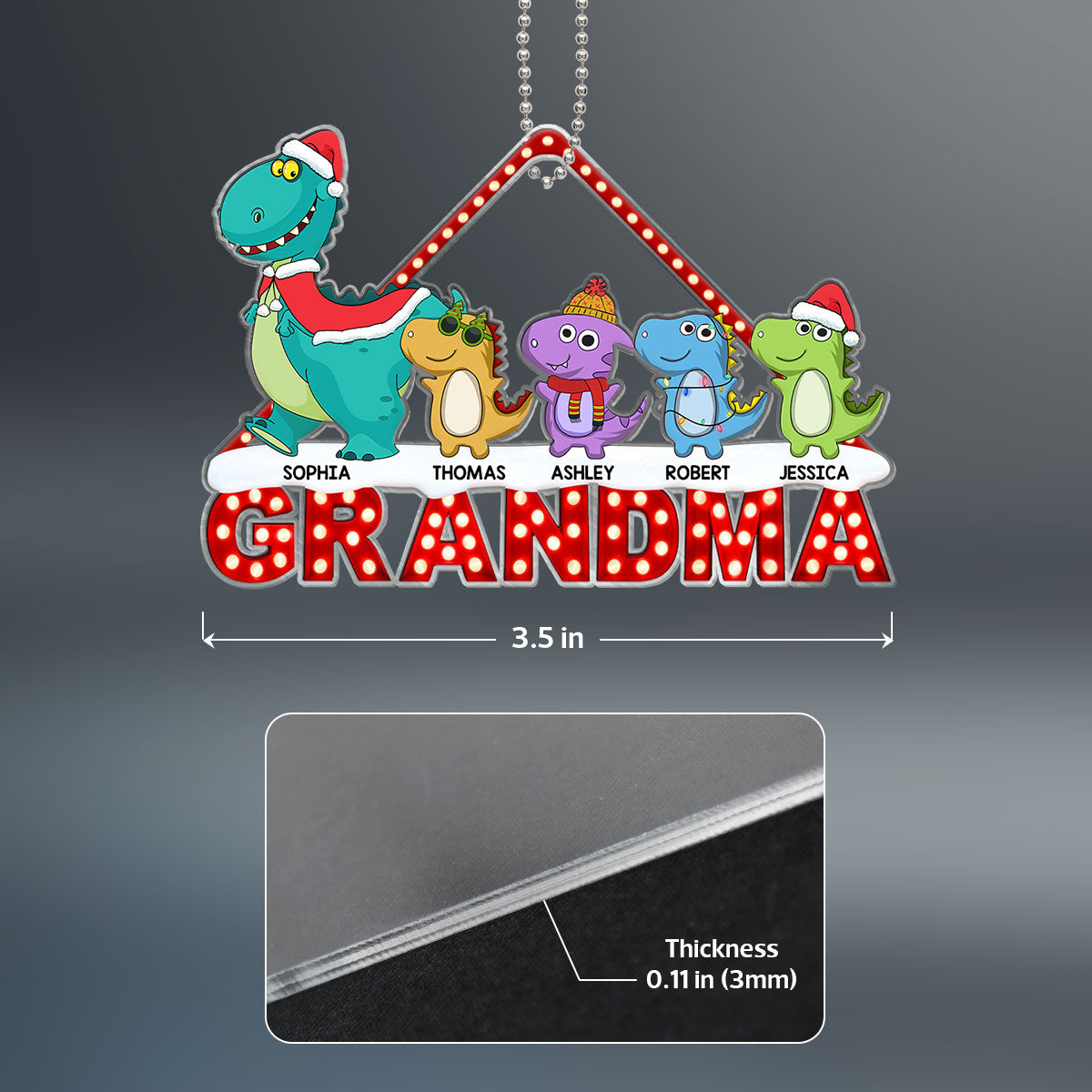 Grandmasaurus Grandma And Grandkids Personalized Acrylic Ornament