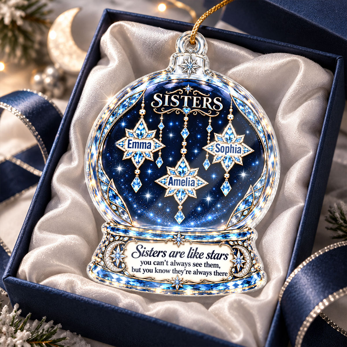 Sisters Are Like Stars - Personalized Acrylic Ornament - Heartfelt Christmas Gift for Sisters