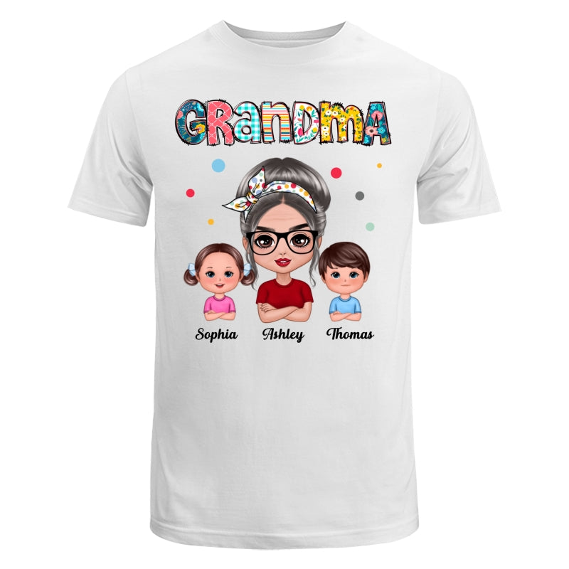 Colorful Doodle Pattern Doll Grandma & Grandkids Personalized Shirt