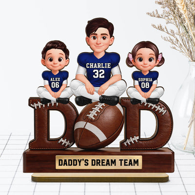 American Football Daddy's Dream Team - Personalized 2-Layered Wooden Plaque - Father's Day Gift For Dad