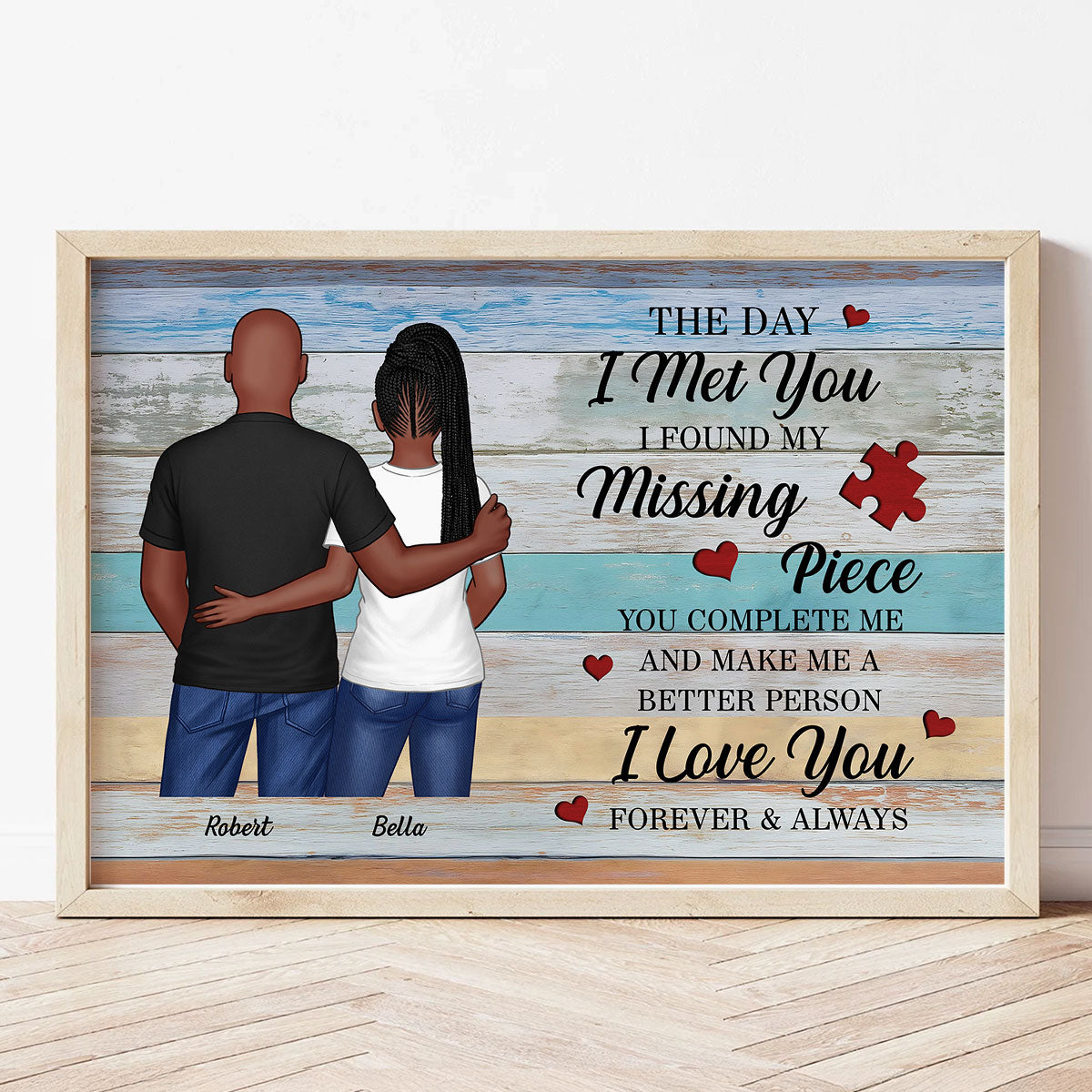 Couple Standing Back View Colorful Wood Pallets Personalized Poster