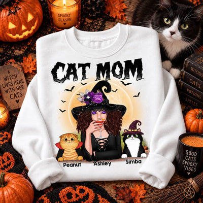 Halloween Witch Cat Mom - Personalized Shirt - Halloween Gift For Cat Lovers