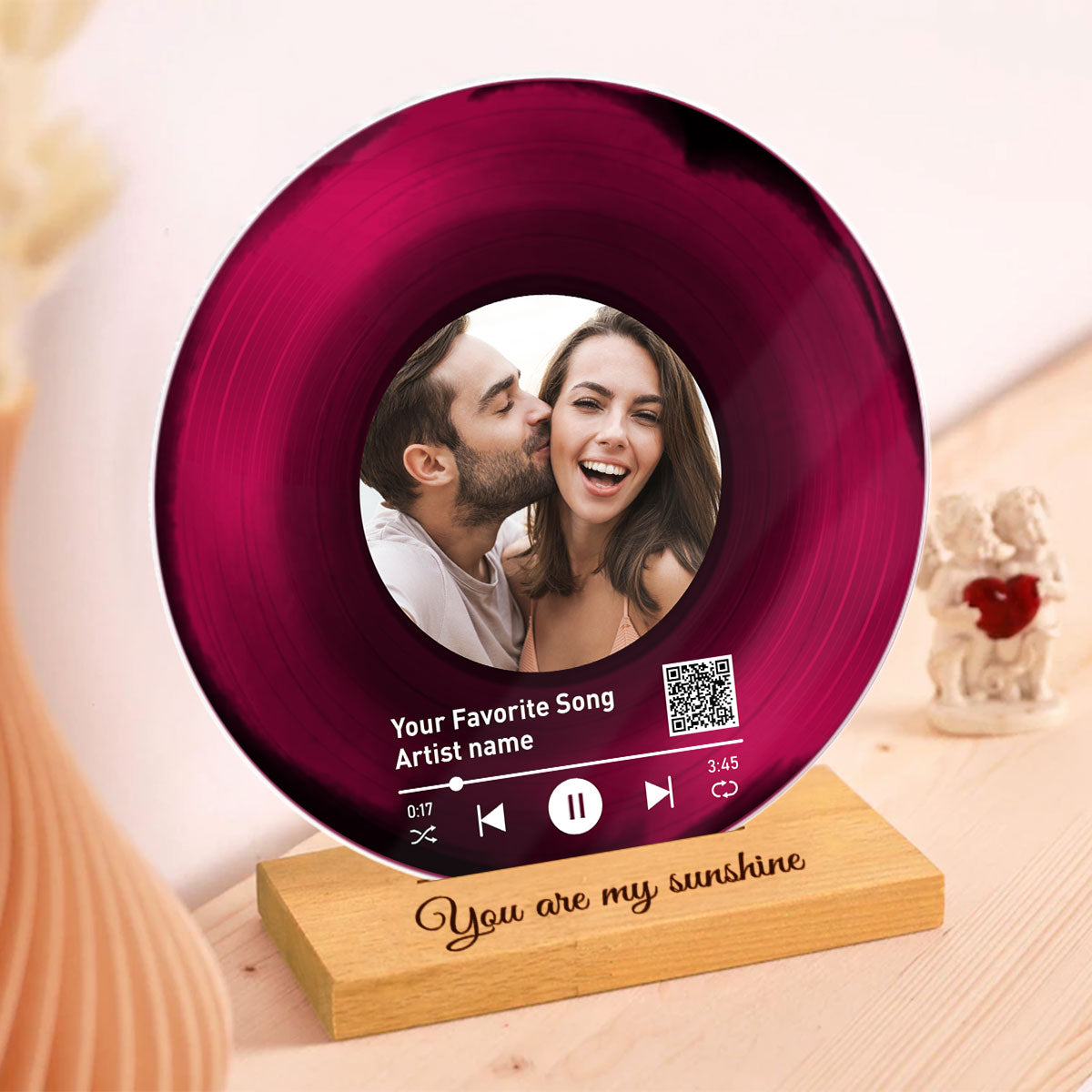 Personalized Vinyl Record with Photo, Scannable QR Code Acrylic Song Plaque, Anniversary  Birthday Gift for Her Him