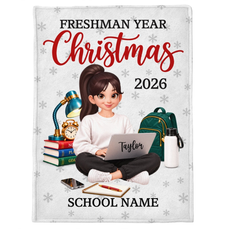 Freshman Year Christmas Boy Girl - Personalized Fleece Blanket - College Student Christmas Gift