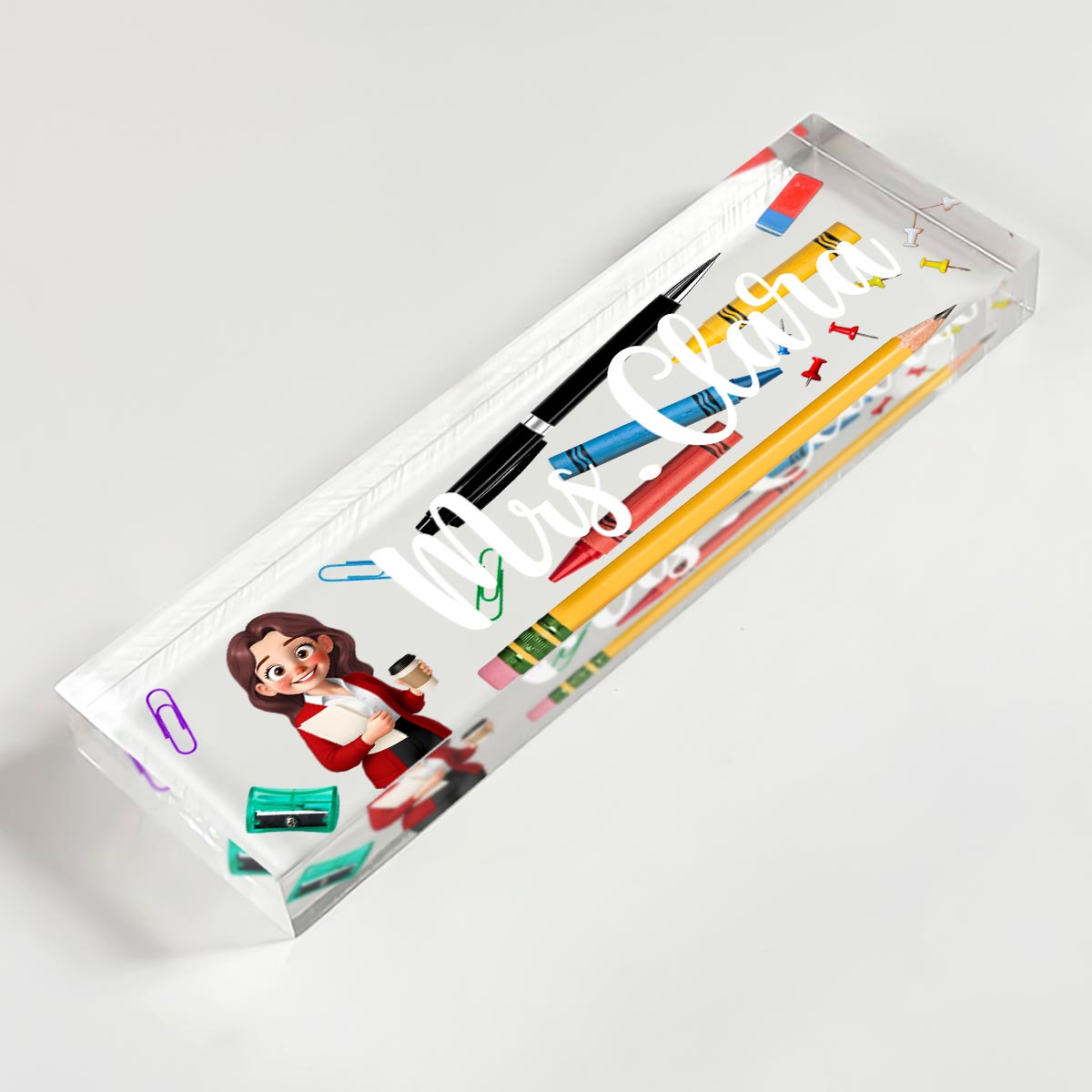 Teacher Things Personalized Acrylic Desk Name Plate, Back To School Gift